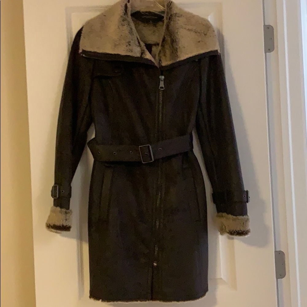 Andrew Marc faux fur lined trench coat
